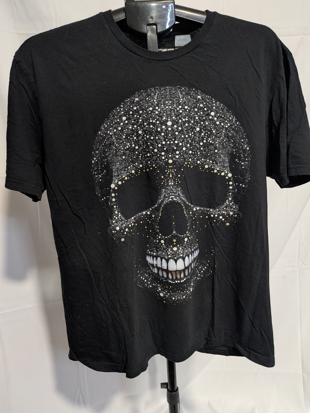Men's Black Embellished Skull Short Sleeve T-Shirt